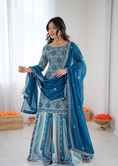 Arti Chauhan Sky Blue Color Faux Georgette Lehenga Set
