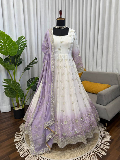 Off White Color Ready To Wear Georgette Designer Anarkali Gown Set