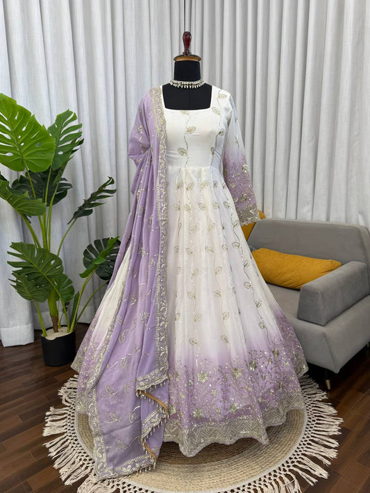 Off White Color Ready To Wear Georgette Designer Anarkali Gown Set