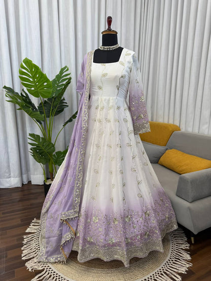 Off White Color Ready To Wear Georgette Designer Anarkali Gown Set