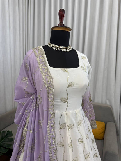 Off White Color Ready To Wear Georgette Designer Anarkali Gown Set