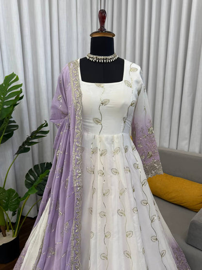 Off White Color Ready To Wear Georgette Designer Anarkali Gown Set