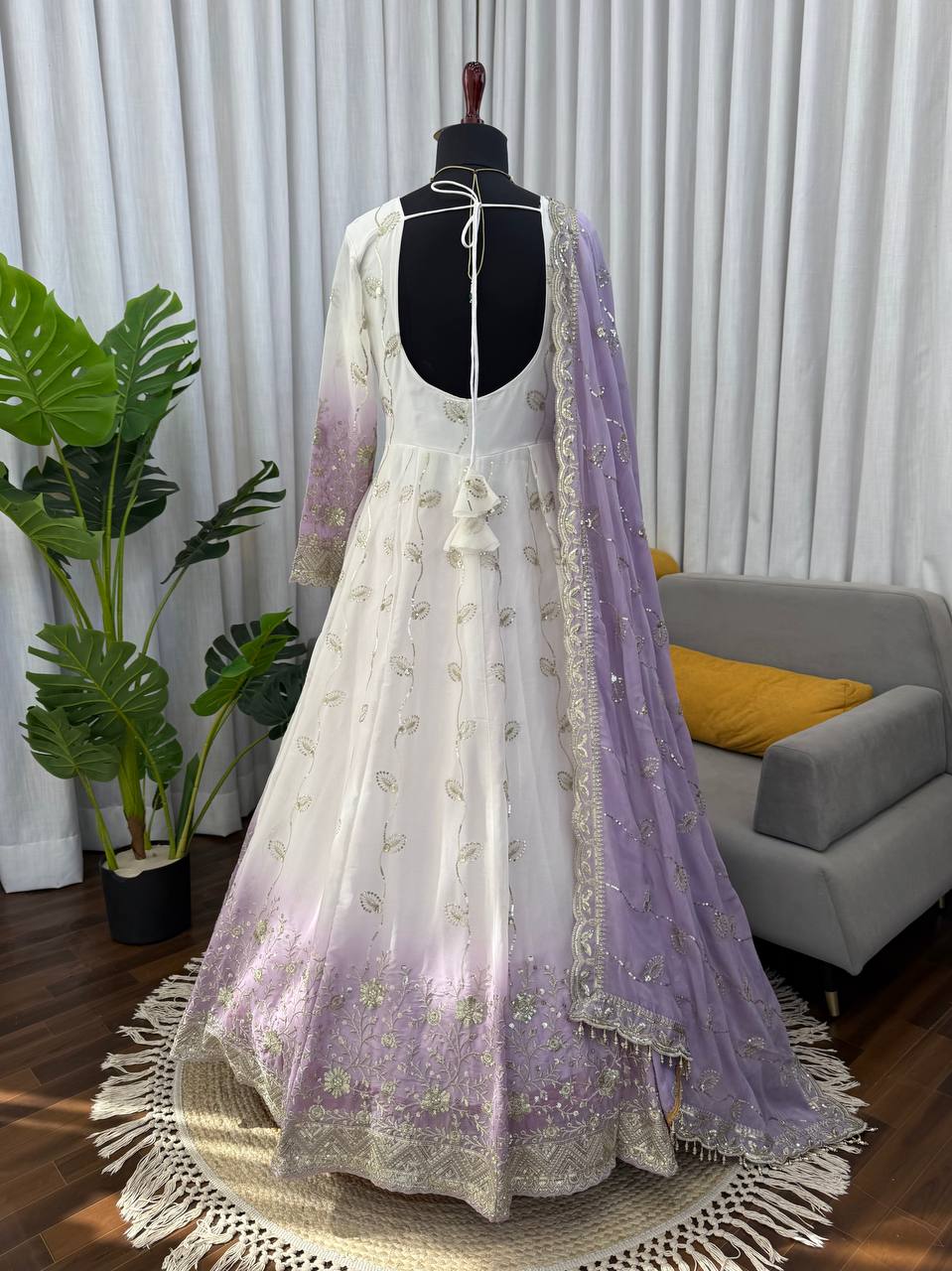Off White Color Ready To Wear Georgette Designer Anarkali Gown Set