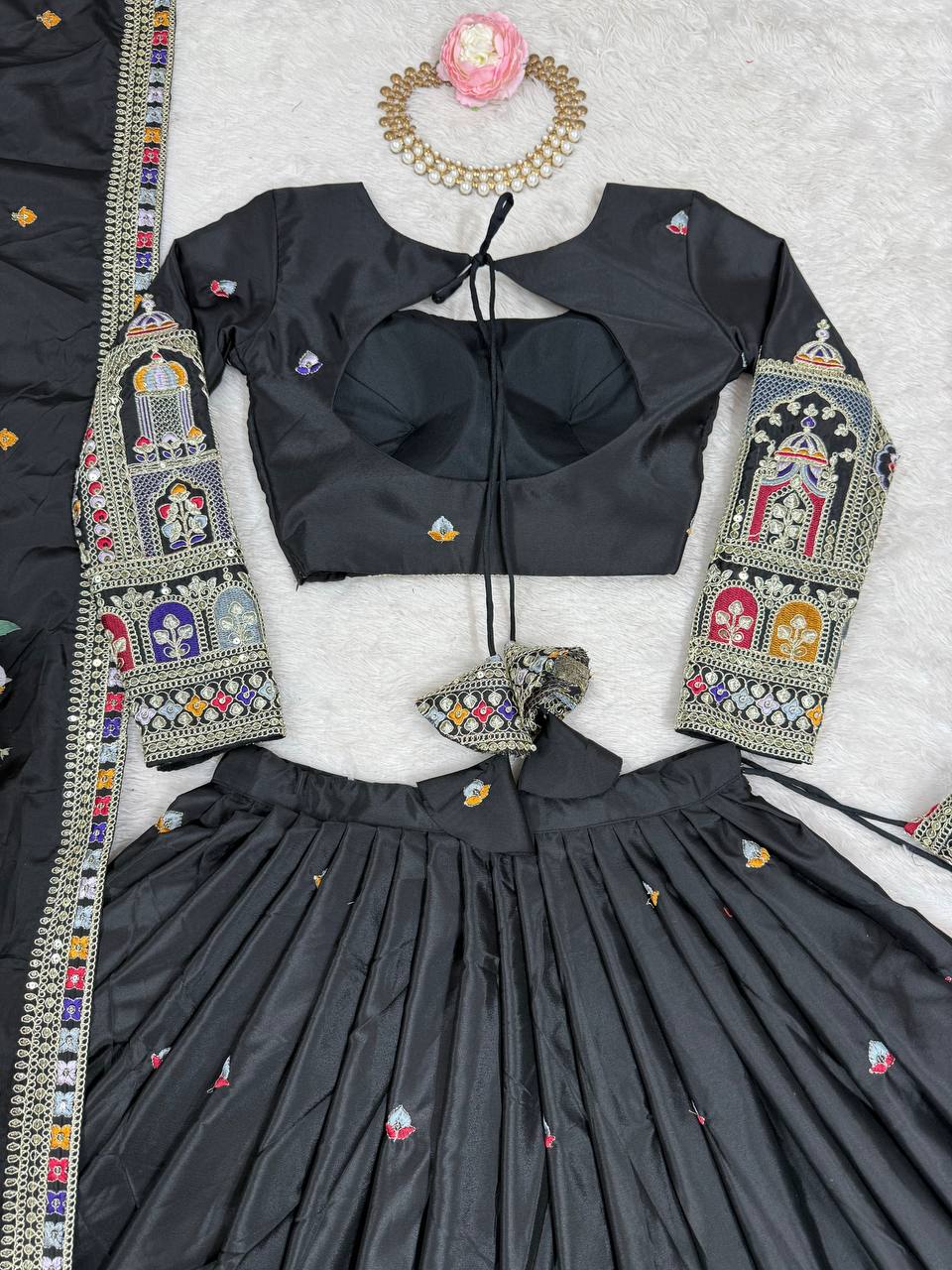 Wedding Wear Grey Color Natural Crepe Silk Thread With Sequence Work Lehenga Choli