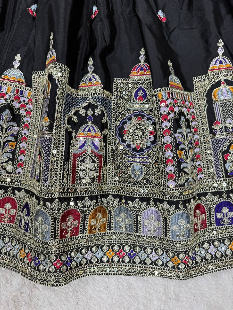 Wedding Wear Grey Color Natural Crepe Silk Thread With Sequence Work Lehenga Choli