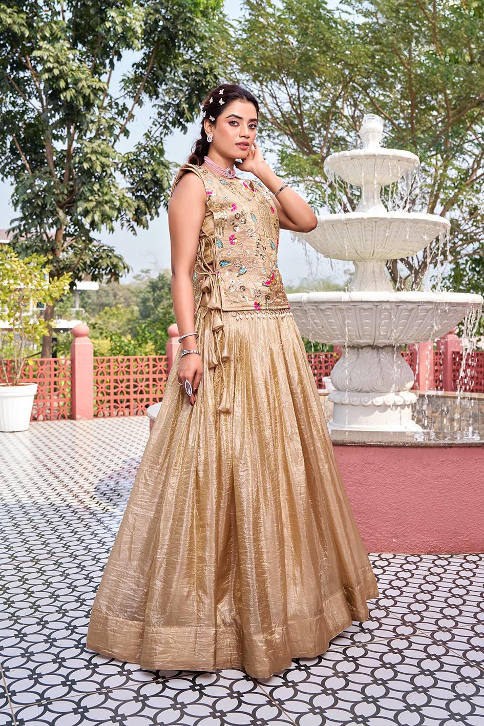 Haldi Wear Beige Color Heavy Embroidery Lehenga With Shrug