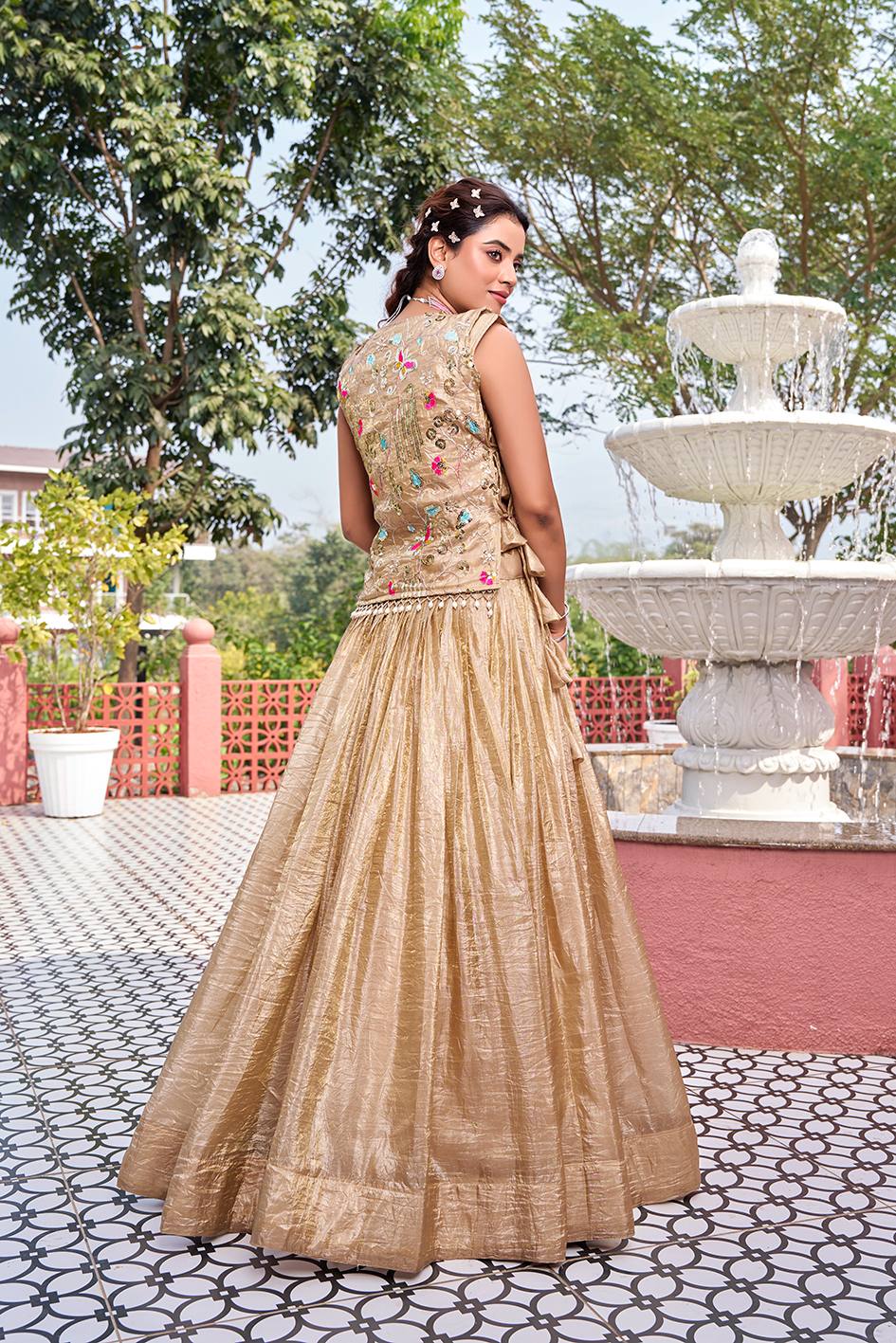 Haldi Wear Beige Color Heavy Embroidery Lehenga With Shrug