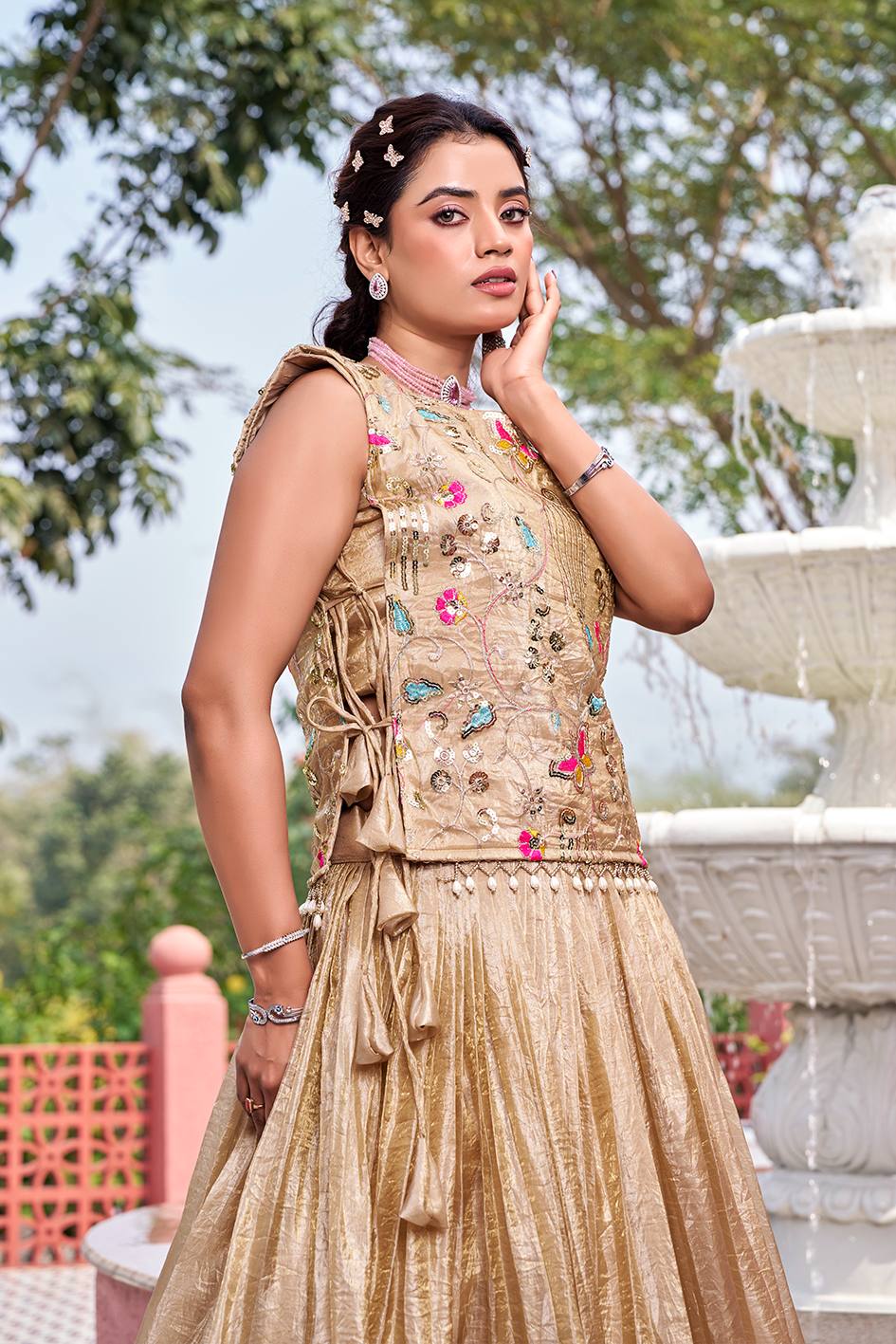 Haldi Wear Beige Color Heavy Embroidery Lehenga With Shrug