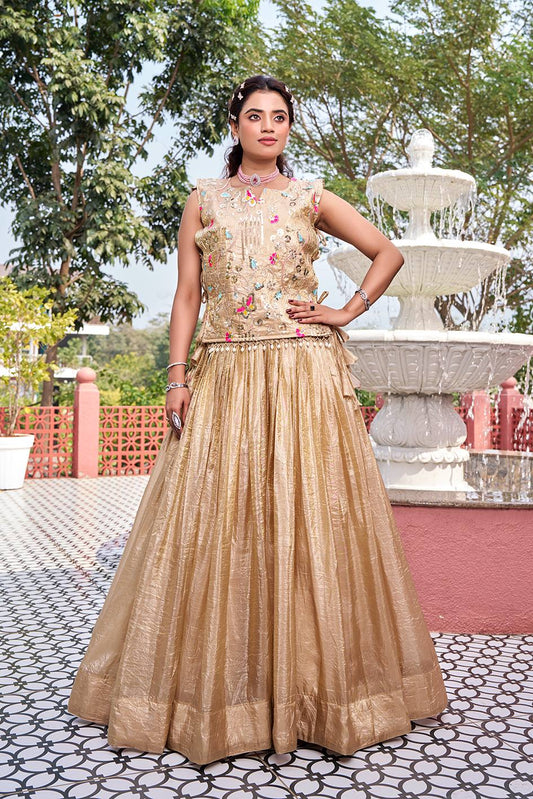 Haldi Wear Beige Color Heavy Embroidery Lehenga With Shrug