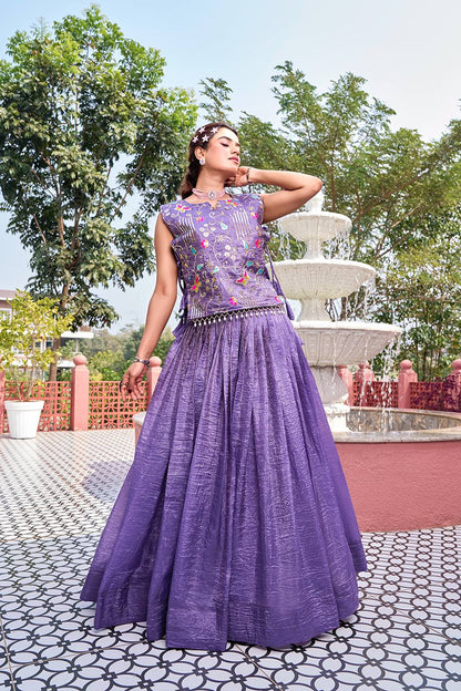 Preferable Purple Color Sequence Embroidered Top With Lehenga
