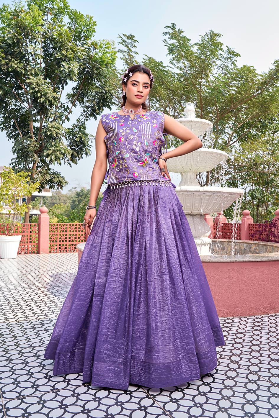 Preferable Purple Color Sequence Embroidered Top With Lehenga