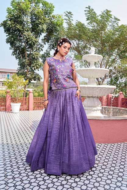 Preferable Purple Color Sequence Embroidered Top With Lehenga