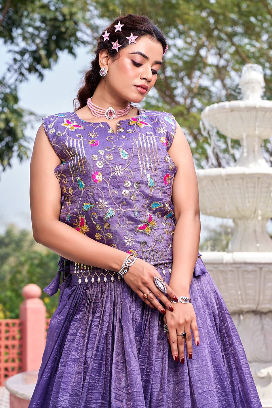 Preferable Purple Color Sequence Embroidered Top With Lehenga