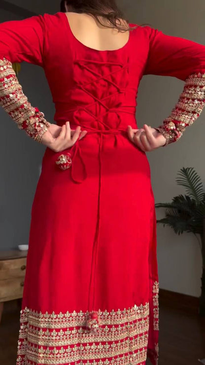 Red Color Faux Georgette Ready To Wear Salwar Suit