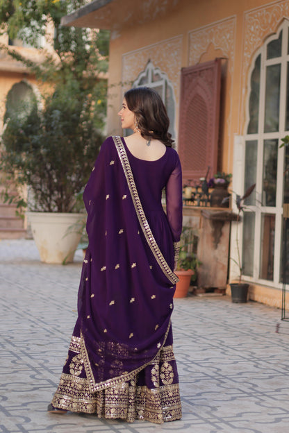 Fantastic Embroidery Work Wine Color Gown