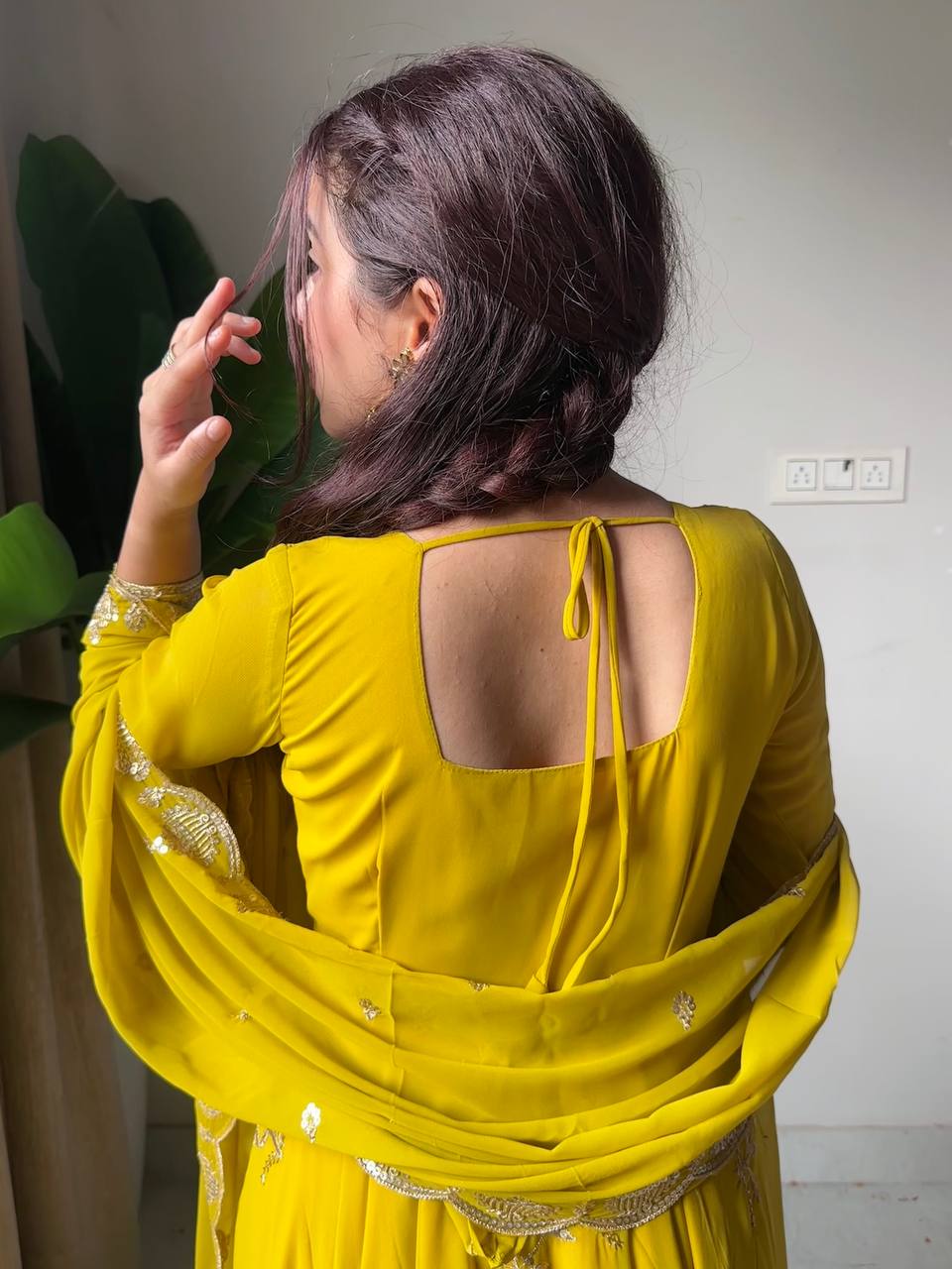 Wonderful Yellow Color Fox Georette Embroidered Anarkali Gown