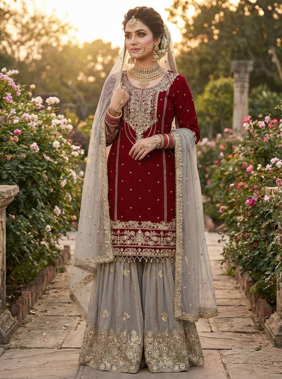 Designer Wedding Wear Heavy Faux Georgette Sharara Suit Set