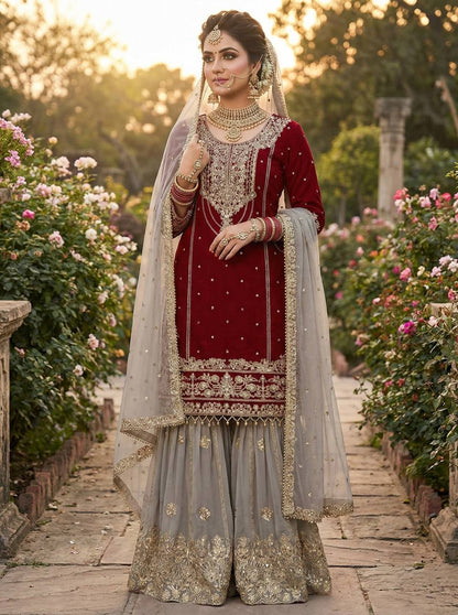 Designer Wedding Wear Heavy Faux Georgette Sharara Suit Set