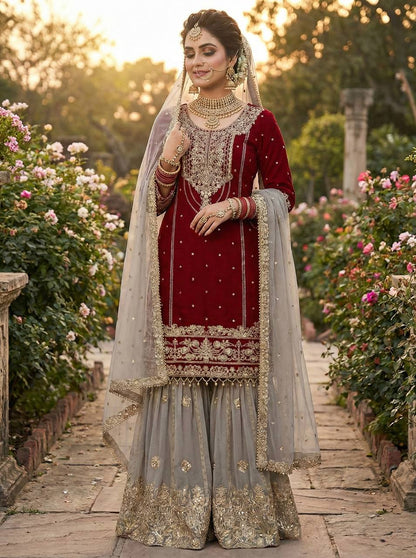 Designer Wedding Wear Heavy Faux Georgette Sharara Suit Set