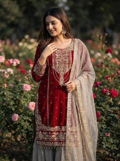 Designer Wedding Wear Heavy Faux Georgette Sharara Suit Set