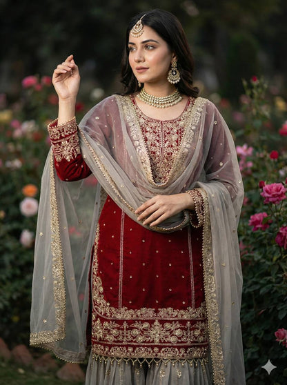 Designer Wedding Wear Heavy Faux Georgette Sharara Suit Set
