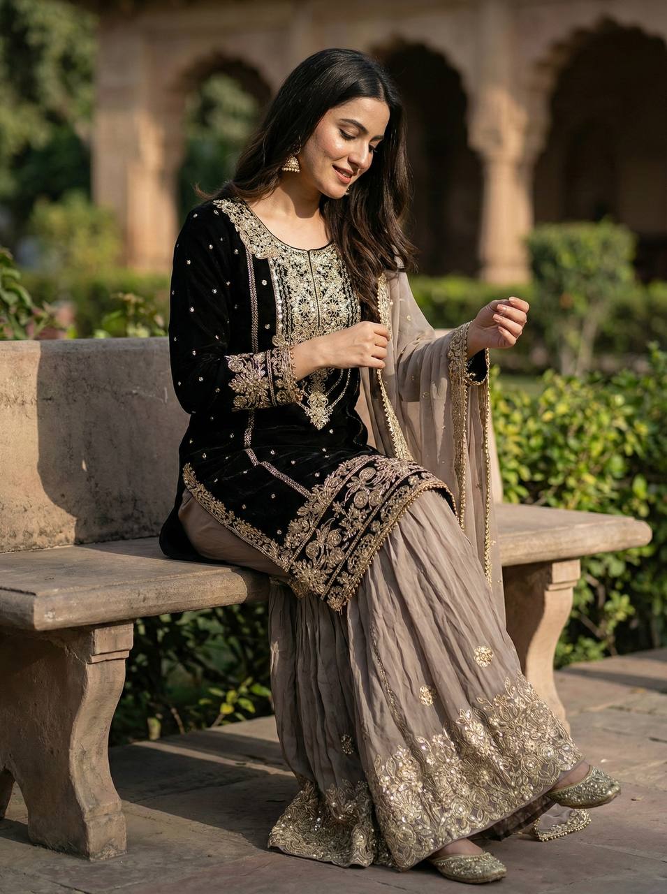 Designer Wedding Wear Heavy Faux Georgette Sharara Suit Set