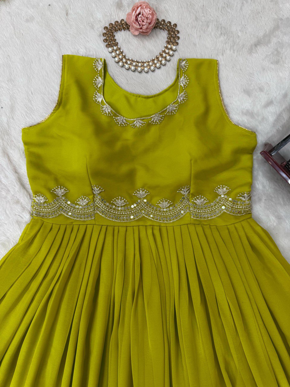 Marvelous Green Color Faux Georgette Thread With Sequence Work Palazzo Suit