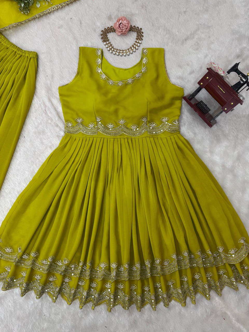 Marvelous Green Color Faux Georgette Thread With Sequence Work Palazzo Suit
