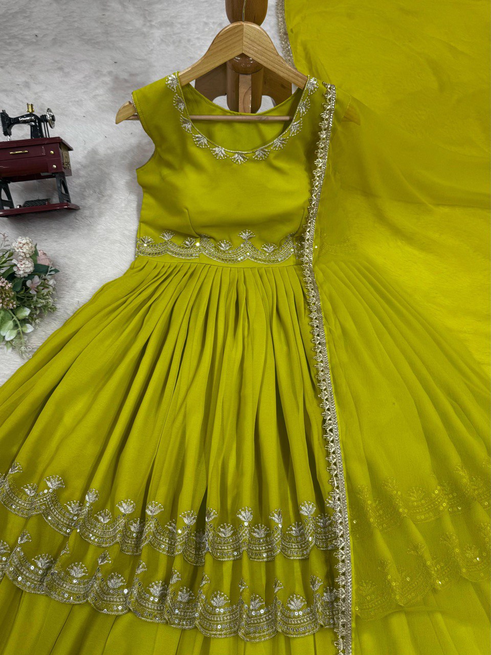 Marvelous Green Color Faux Georgette Thread With Sequence Work Palazzo Suit
