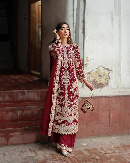 Elegant Maroon Embroidered Sequence Designer Pakistani Suit