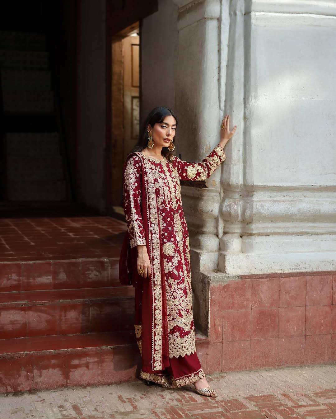 Elegant Maroon Embroidered Sequence Designer Pakistani Suit