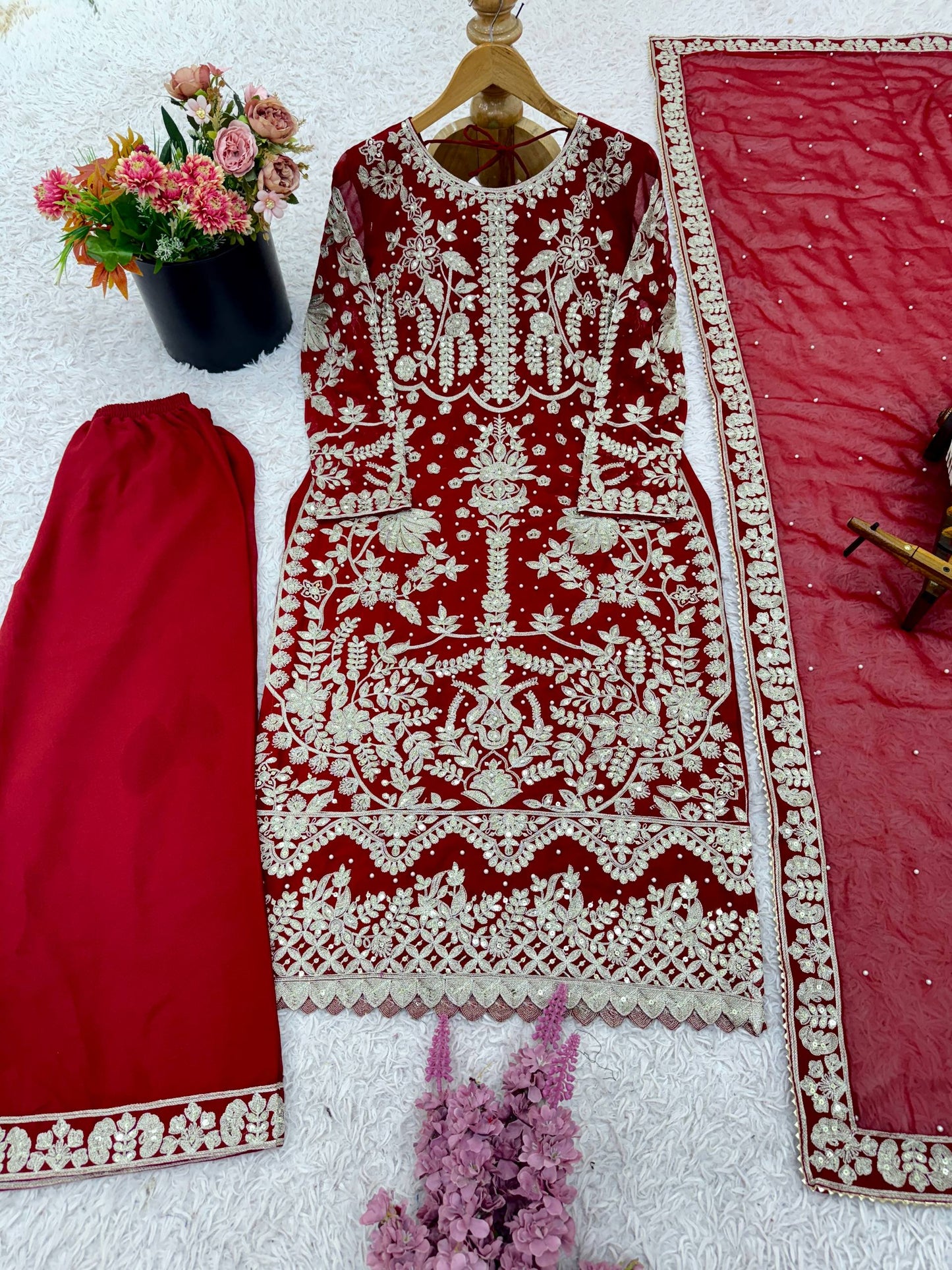Elegant Maroon Embroidered Sequence Designer Pakistani Suit