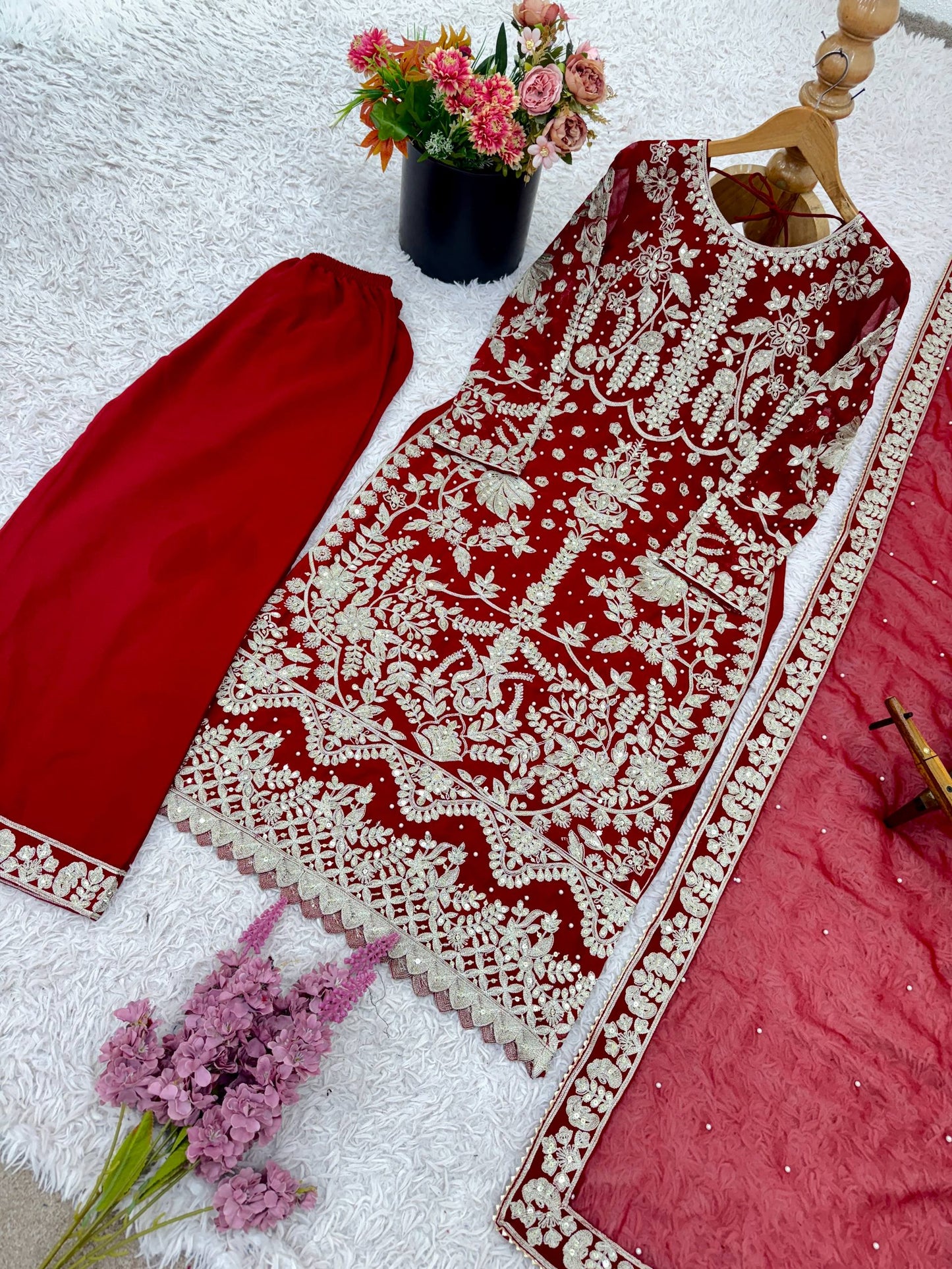 Elegant Maroon Embroidered Sequence Designer Pakistani Suit