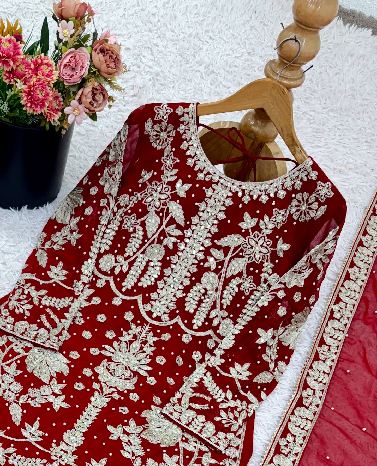 Elegant Maroon Embroidered Sequence Designer Pakistani Suit