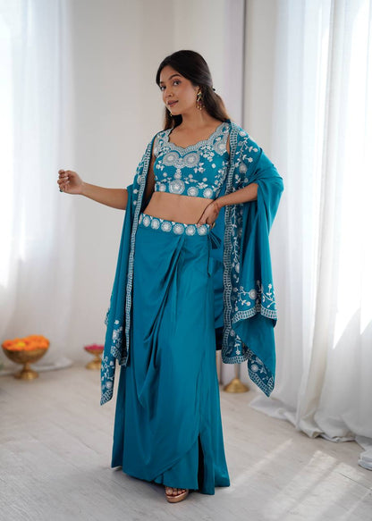 Arti Chauhan Wear Sky Blue Color French Crepe Western Dhoti Set