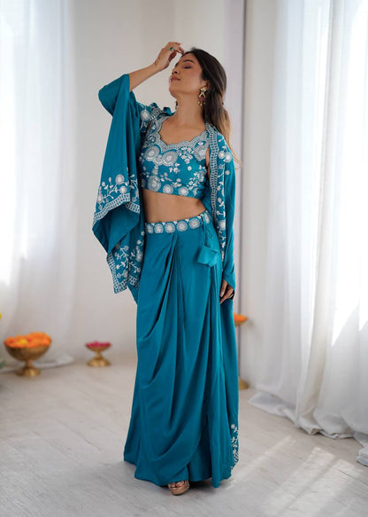 Arti Chauhan Wear Sky Blue Color French Crepe Western Dhoti Set
