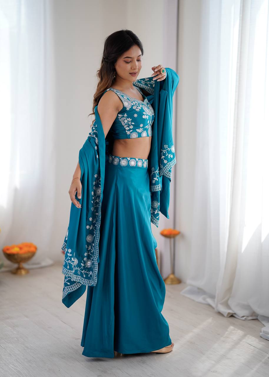 Arti Chauhan Wear Sky Blue Color French Crepe Western Dhoti Set
