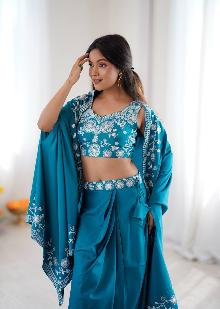 Arti Chauhan Wear Sky Blue Color French Crepe Western Dhoti Set