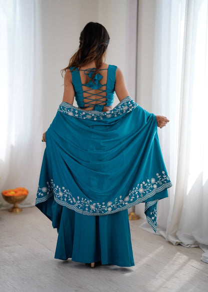 Arti Chauhan Wear Sky Blue Color French Crepe Western Dhoti Set