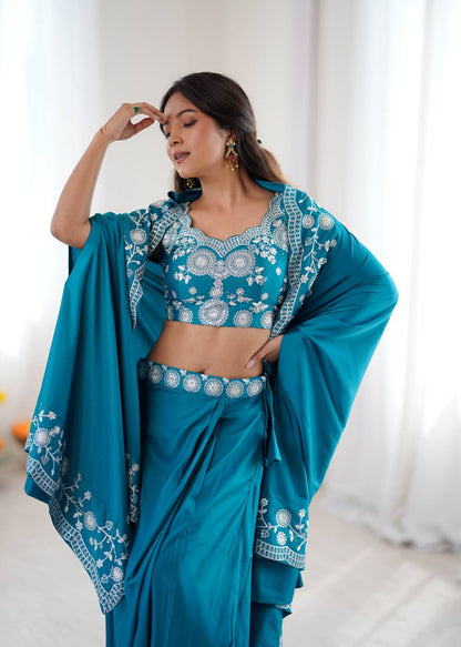 Arti Chauhan Wear Sky Blue Color French Crepe Western Dhoti Set
