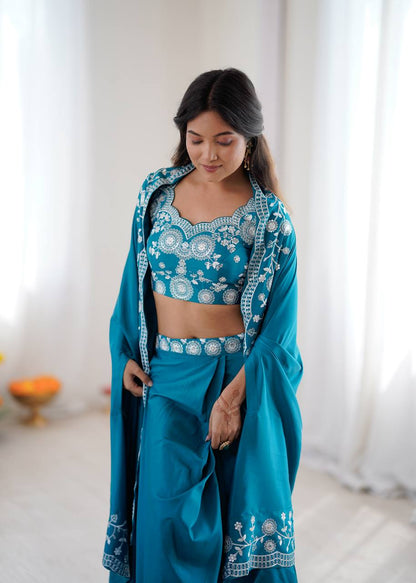 Arti Chauhan Wear Sky Blue Color French Crepe Western Dhoti Set