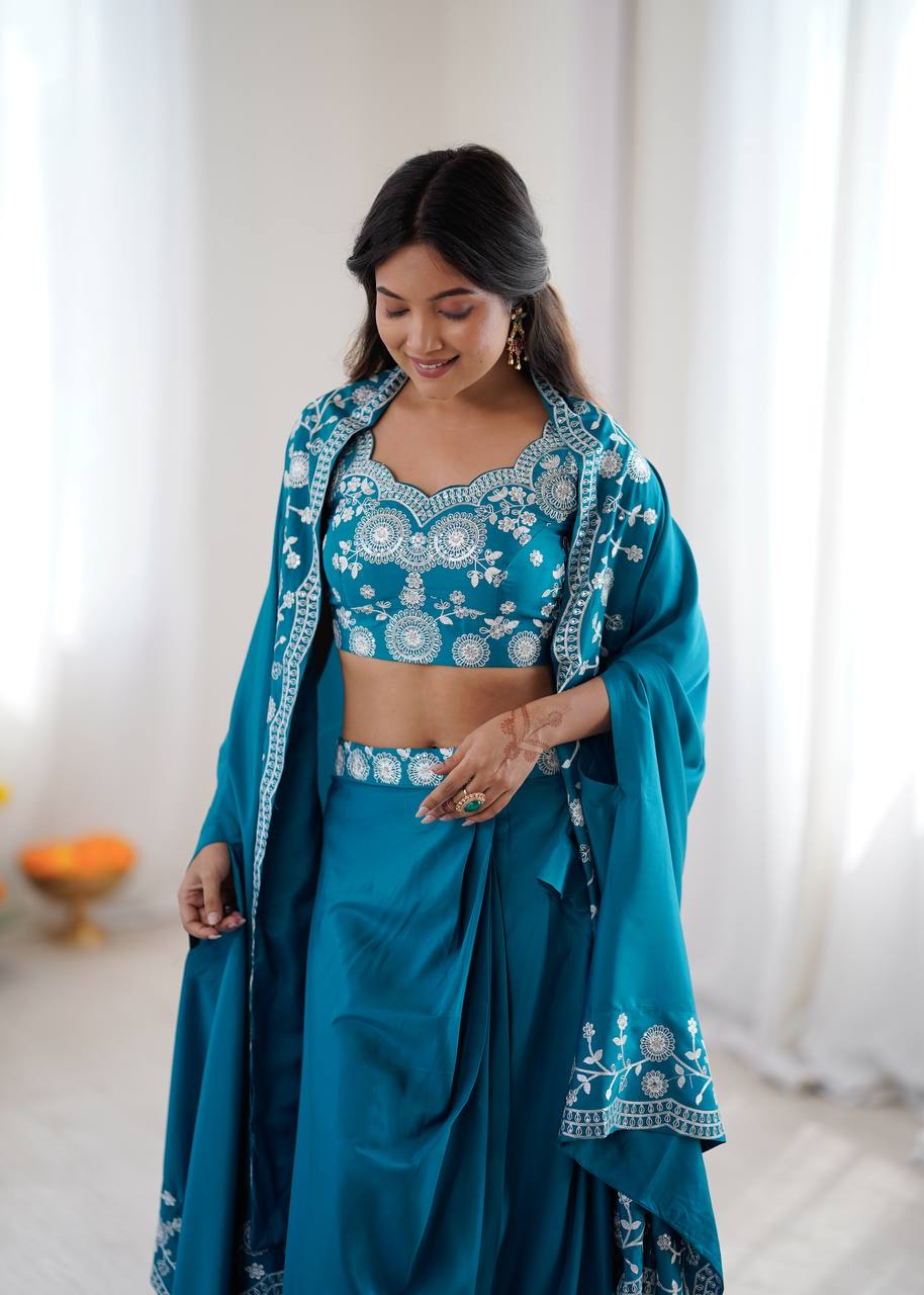 Arti Chauhan Wear Sky Blue Color French Crepe Western Dhoti Set