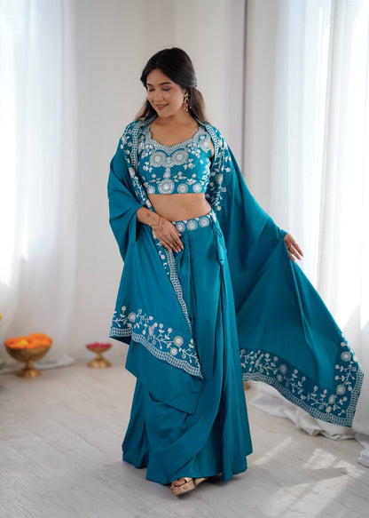 Arti Chauhan Wear Sky Blue Color French Crepe Western Dhoti Set