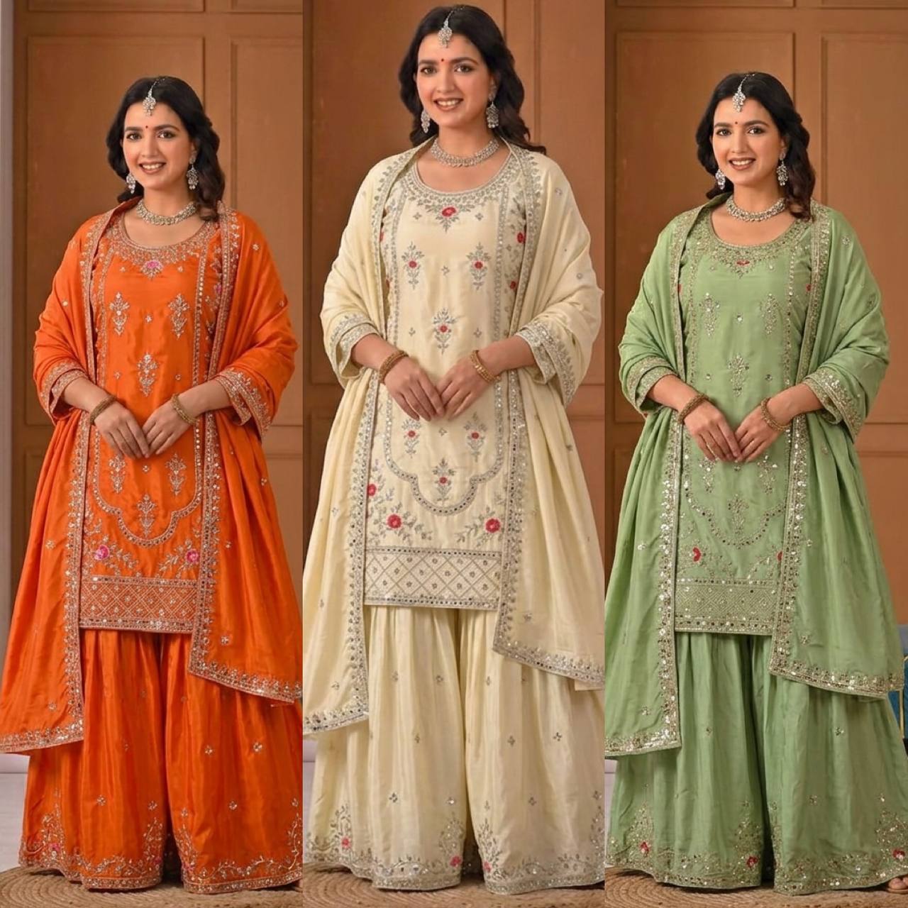 Designer Natural Crepe Sharara Palazzo Suit