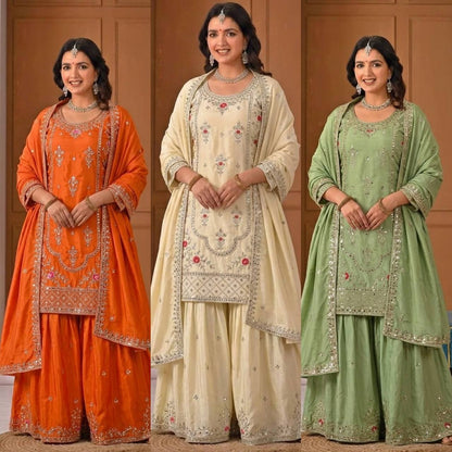 Designer Natural Crepe Sharara Palazzo Suit