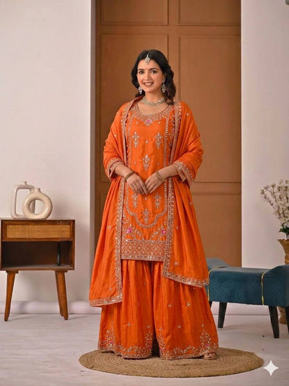 Designer Natural Crepe Sharara Palazzo Suit
