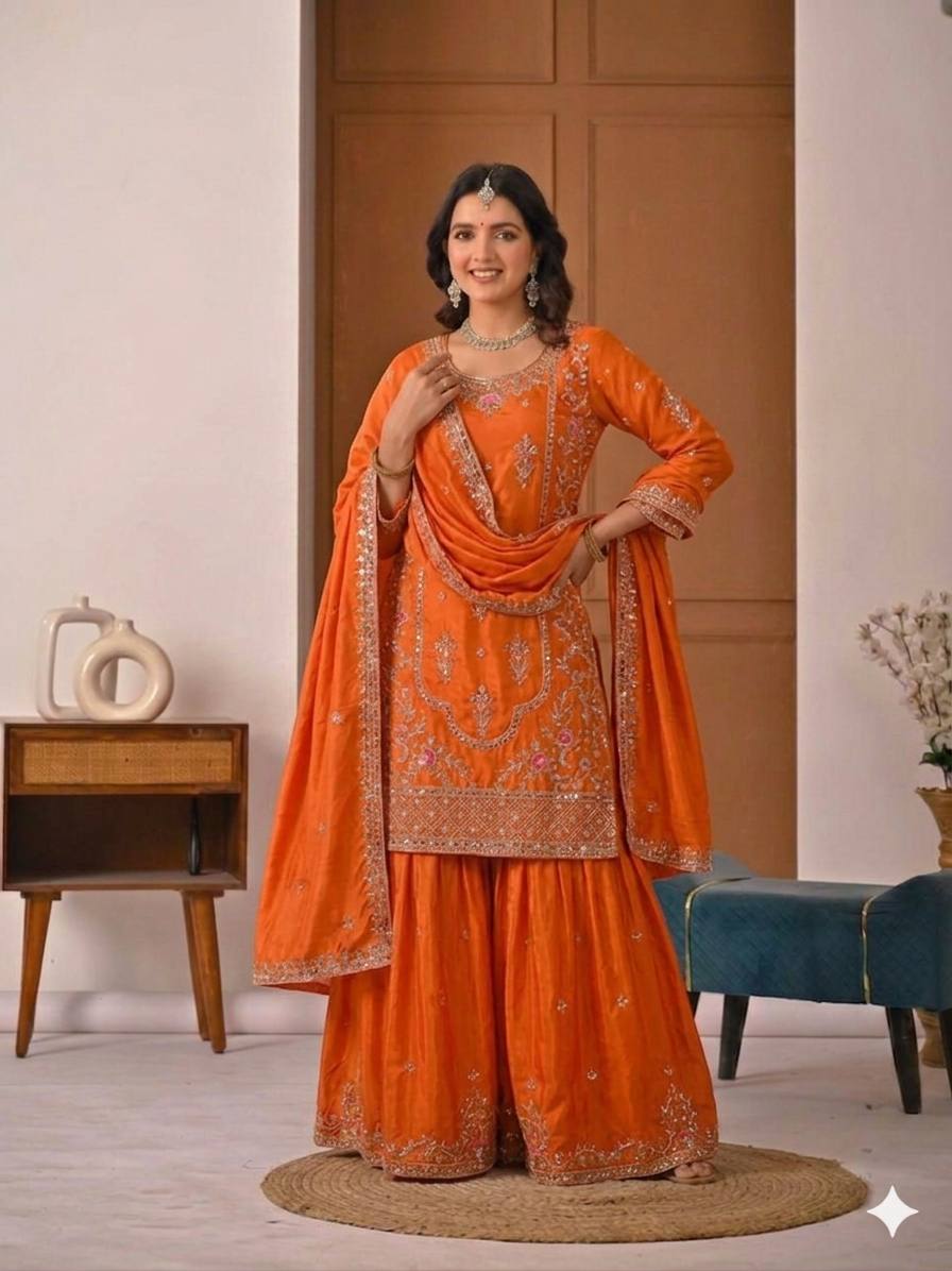 Designer Natural Crepe Sharara Palazzo Suit