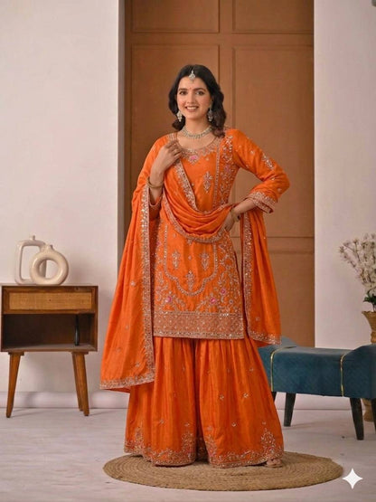 Designer Natural Crepe Sharara Palazzo Suit