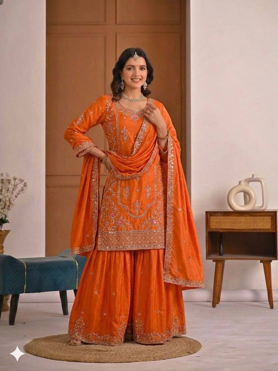 Designer Natural Crepe Sharara Palazzo Suit