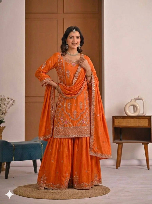 Designer Natural Crepe Sharara Palazzo Suit